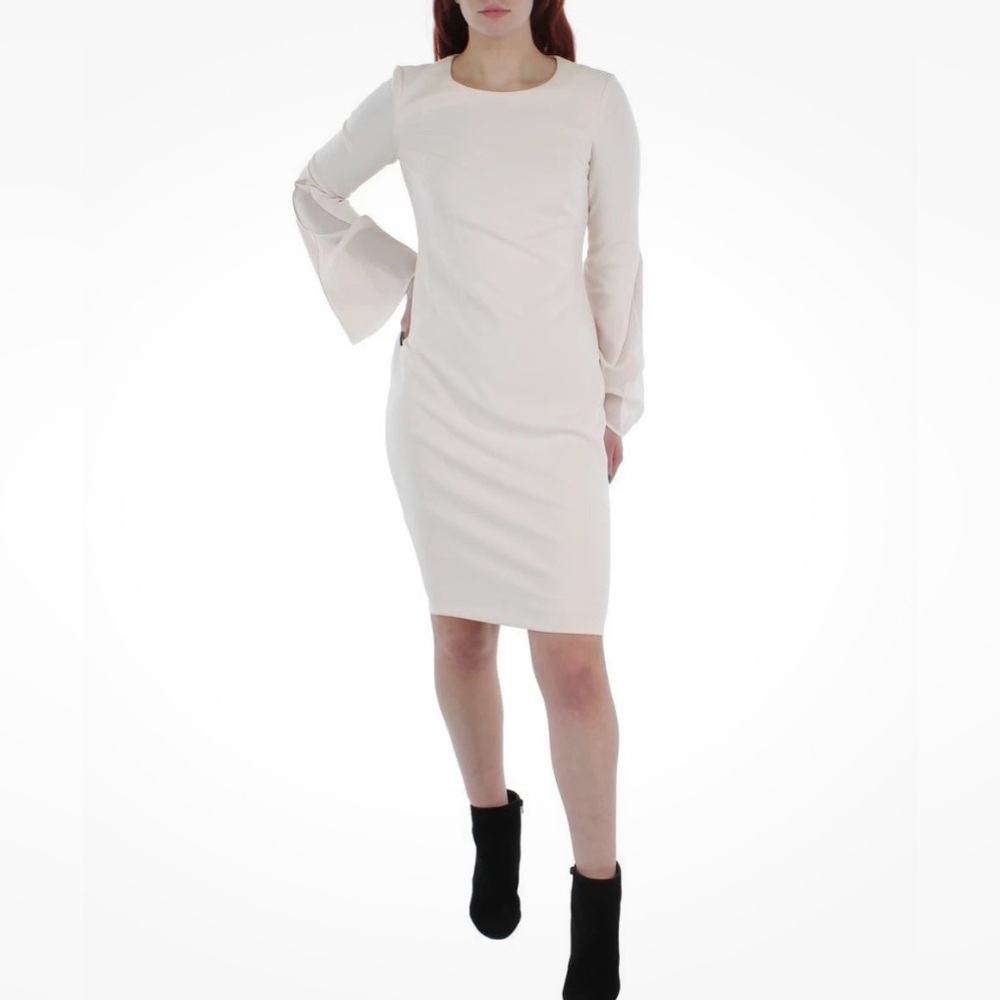 NWT Calvin Klein dress size 10 light blush‎ pink sheath dress w/chiffon sleeves